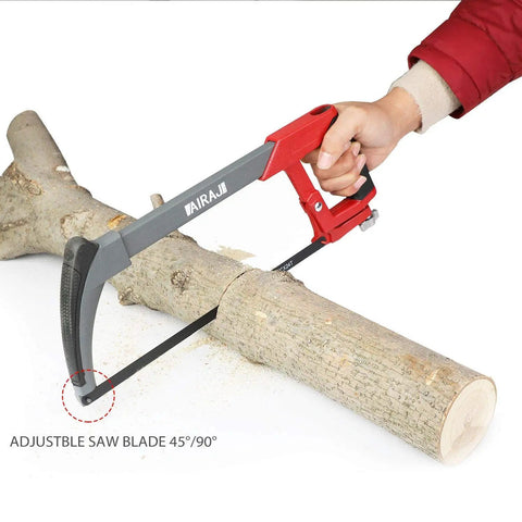 12 Inch Adjustable Hacksaw Frame Set With High Tension Beefy Workhorse Hand Saw Includes 10 Blades cutting wood log