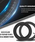 12.5 By 2.25 Inch Tire And Inner Tube Set For Dirt Bikes And Electric Scooters, Replacement Tires For Kids Bikes And Mini Motor Bikes, Compatible With 12.5 X 2.25 Wheels On Dirt Rockets And Pocket Mod Style Rides., black rubber tire and inner tube set shown with 12.5 x 2.25 size