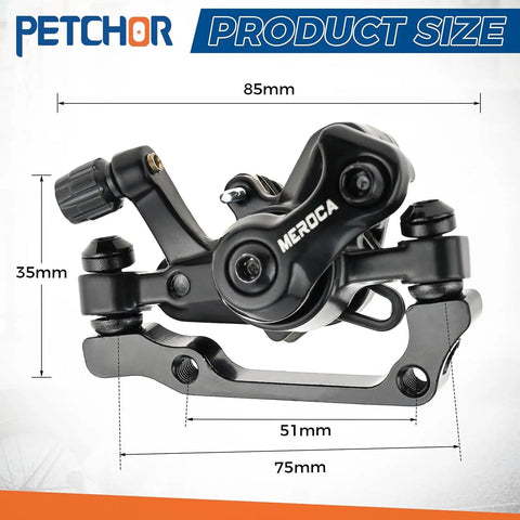 Heavy Duty Mechanical Disc Brake Set Front And Rear Calipers For MTB Road Bike dimensions 85mm x 35mm, aluminum material.