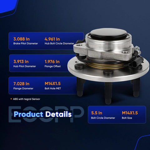 Front 6 Lug Wheel Hub Bearing Assembly With ABS For Chevy GMC Cadillac Escalade Suburban Tahoe Yukon XL 1500 Avalanche Silverado 1500 Sierra 1500 2WD 515097 with flange and hub details.
