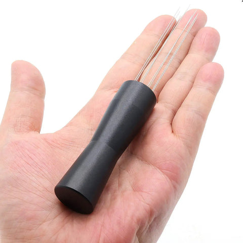 Espresso Coffee Stirrer Tamper And Needle Type WDT Distribution Tool in hand, stainless steel, black, 5.9 inch barista tool