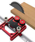 Rock Solid Bearing Roller Featherboards For Table Saw Aluminum double wheel slider on wood with circular saw blade.