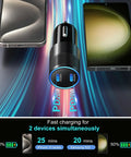 Dual Port USB C Car Charger With Super Fast 40W Output Adapter For Phone And Tablet Quick Top Off In Your Ride Low Profile Design with two devices charging.