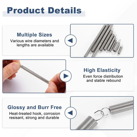 Product details of 20 Pack Stainless Steel Extension Springs With Dual Hooks For DIY Home Furniture Repair 0.3mm Wire Diameter
