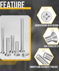 All In One M3 0.5 Flat Head Screws Nuts And Washers Kit 565pcs Stainless Steel Phillips Countersunk Machine Screws With Washers For Electronics And Machinery Silver set showing screws, steel material, and features.