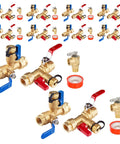 3/4 Inch Tankless Water Heater Valve Kit With Pressure Relief Valve Lead Free Brass Universal 3/4 FIP To 3/4 FIP Full Port Ball Valves 500 WOG For Residential Or Commercial Use 10 Pack set