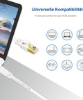 Flat Shielded Ethernet Cable 0.75m 2 Pack for Router Modem and Gaming, connected to laptop with gold plated RJ45 plug