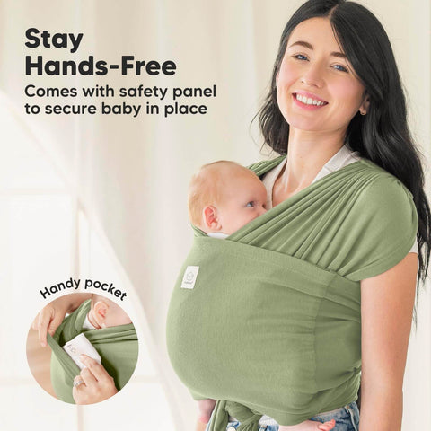 D Lite Baby Wrap Carrier Ring Sling For Newborn To Toddler on smiling woman with baby, showing easy adjust ergonomic comfort and pocket