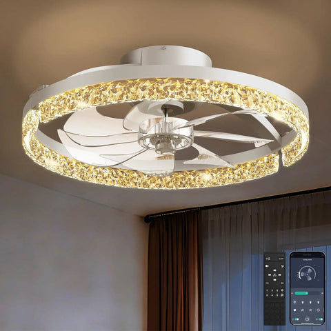 20 Inch Low Profile Fandelier With Integrated Light And Smart App Control, Modern Ceiling Fan With Remote, Six Speed Adjustments That Hit Different For Silent Operation And Total Vibe Upgrades.