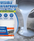 No Sweat Clear Waterproof Sealant Paste For Shower Areas And Tile Grout Slick Invisible Coating Kit, 500g, pouring from container.