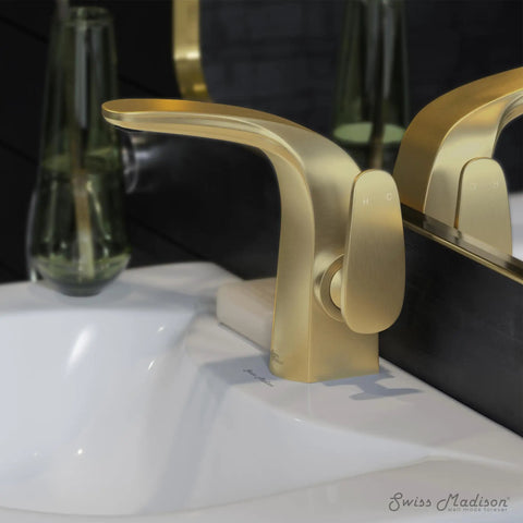 Brushed Gold Single Hole Bathroom Faucet With Single Handle, Solid Brass Construction, 1.2 GPM Flow, Modern Center Mounted Design
