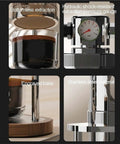 Pneumatic Air Pressure Coffee Machine With Manual Espresso Maker And Cold Brew Brewer Features Adjustable One To Sixteen Bar Hydraulic Gauge For Next Level Pulls And Chill Sip Vibes Anywhere, showing hydraulic gauge, bottomless extraction, and stainless steel material.