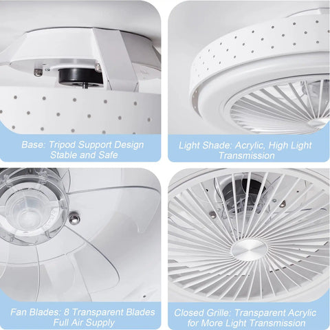Low Profile Flush Mount Ceiling Fan With Lights Remote Control 6 Speeds Dimmable LED 3 Color Temperatures Iron Finish design details