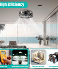 Ceiling Fan Light 18 Inch 3-Setting 40W Modern Mount for Living Room showcasing black mesh design in a bright living space.