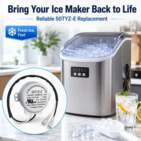 Plug And Play Drop In Ice Maker Synchronous Motor 120V Replacement For Commercial And Home Ice Makers 50 60Hz 3.5 4.1 RPM Compatible With HZB Series Models And More, 50TYZ-E motor