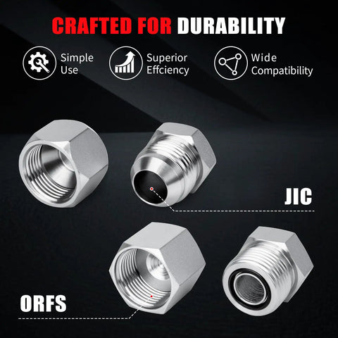 Pikwo 180 Pc Master Industrial Hydraulic Cap And Plug Kit, durable steel ORFS and JIC fittings for heavy-duty fluid systems.