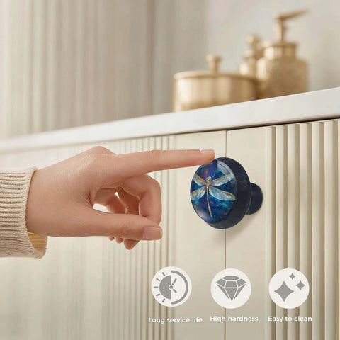 Starry Dragonfly Acrylic Cabinet Knobs Set Round Drawer Pulls For Dresser Cupboard Kitchen Cabinets And Doors Enchanting Night Sky Design