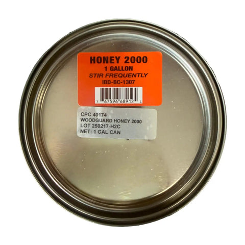 Honey 2000 1-gallon can label for Heavy Duty Exterior Wood Preservative And Semi Transparent Stain Delivers One Coat Water Repellent Finish With Uv Armor And Termite Shield For Outdoor Siding Projects Real Deal.