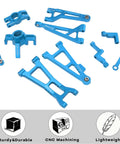 Aluminum Upgrade Kit For 1/16 Scale RC Truck Front And Rear Suspension Arms, Pro Grade Steering Knuckles And Hubs, R168Z Bearings, Blue