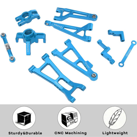 Aluminum Upgrade Kit For 1/16 Scale RC Truck Front And Rear Suspension Arms, Pro Grade Steering Knuckles And Hubs, R168Z Bearings, Blue