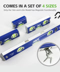 Top Notch 4 Piece Torpedo Level Set Featuring Knockout Accuracy Including 16 7 5 4 Inch Heavy Duty Aluminum Magnetic Spirit Levels for precise leveling.