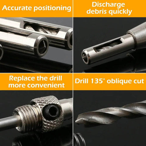 Center drill bit set, 21 pcs, collage of front/close-up views with hex key and replacement bits