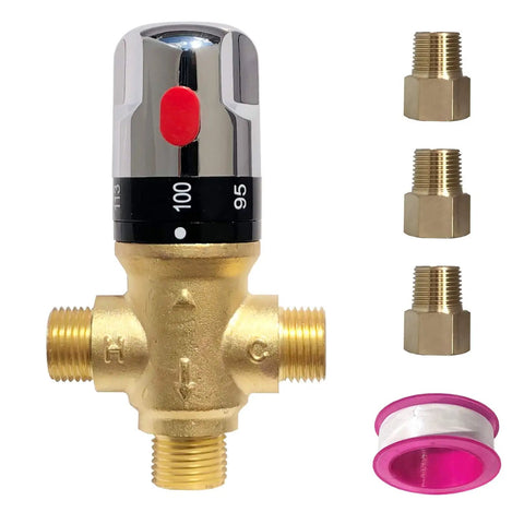 Thermostatic Mixing Valve With One Half NPT Male Connections Water Temperature Controller Valve Solid Brass Body Built Tough