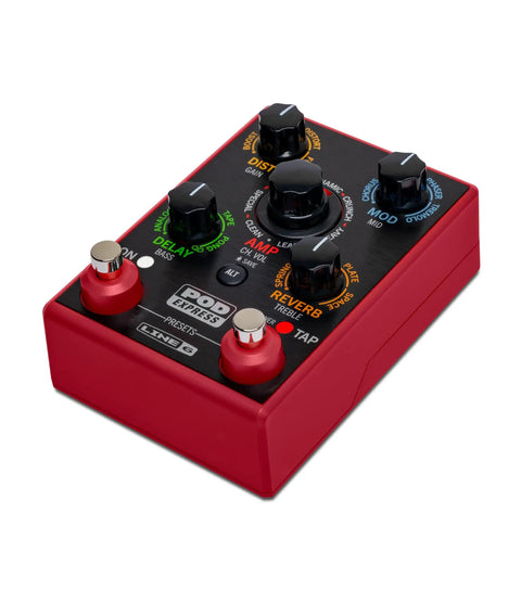 POD Express Guitar Multi Effects Processor With HX Quality Tones, 7 Amps, 7 Cabs, 17 Effects And Built In Looper, red unit