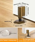 Premium Retractable Magnetic Door Stopper With Adjustable 0.4 Inch Base Prevents Slamming, Catches Gaps Up To 1.4 Inches, Reduces Draft Noise Dust Buildup Smooth Quiet Operation For Any Room Antique Brass Finish with size measurements.
