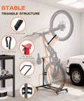 Freestanding Bike Stand With 360 Degree Lockable Wheels, Adjustable Height For Bikes Up To 29 Inches, no drilling, in garage