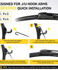 Installation instructions for Super 22 Inch Front Wiper Blades 2 Pack All Season J Hook Compatible quick drop system.