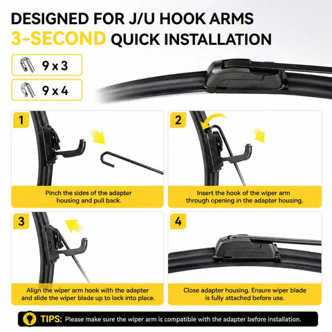 Installation instructions for Super 22 Inch Front Wiper Blades 2 Pack All Season J Hook Compatible quick drop system.