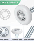 Diagram of 6 Pack Nylon Garage Door Rollers Replacement Kit Beefed Up Quiet 1.8 Inch Wheels With 4.3 Inch Stems High Load 11 Ball Bearings.