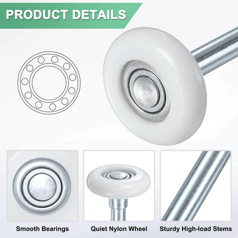 Diagram of 6 Pack Nylon Garage Door Rollers Replacement Kit Beefed Up Quiet 1.8 Inch Wheels With 4.3 Inch Stems High Load 11 Ball Bearings.