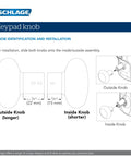 Diagram showing installation of Schlage keypad knob with measurements for Plymouth Keypad Lock With Lever Handle Electronic Keyless Door Entry.