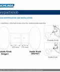 Diagram of Camelot Keypad Lock With Lever Handle Electronic Keyless Entry showing outside and inside knob installation.