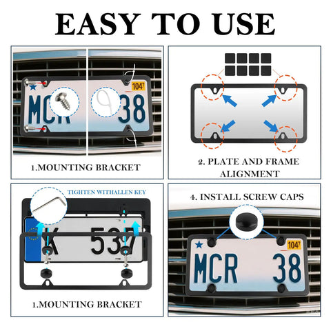 No Drill Front License Plate Frame Mount For Cars Universal License Plate Bracket With Screws installation steps