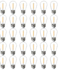 30 Pack LED S14 Replacement Bulbs For Outdoor String Lights, E26 Base, 2200K Warm White, arranged in rows