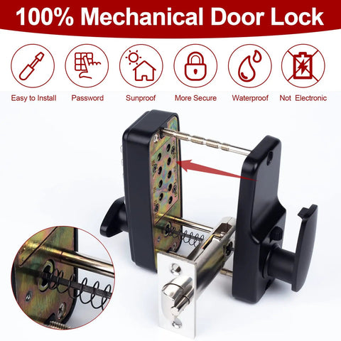 Mechanical Keyless Entry Door Lock With Keypad Password Access No Batteries Or Wiring 100 Percent Mechanical Security