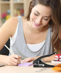 Woman using Heavy Duty 15 mm Round Hole Punch Tool For Paper, 20 Sheets Capacity, Precise Circle Puncher For Craft and DIY Projects.