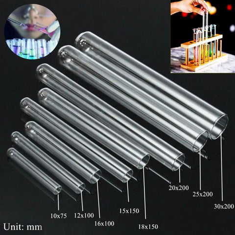 5 Piece Test Tube Cleaning Brush Set Size S M L For Lab Glassware, 19mm And 34mm Diameters, Long Bristles For Thorough Tube Wash In Chemistry Beakers And Tubes Your Go To Lab Cleanup Kit with various test tubes displayed on black background.