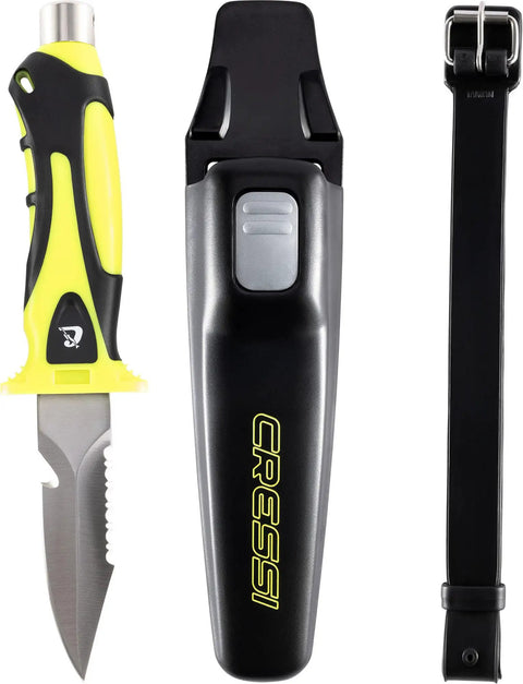 Argus Diving Knife For Saltwater Dives With Tempered 420 Stainless Steel Blade Straight Edge And Serrated Edge Line Cutter