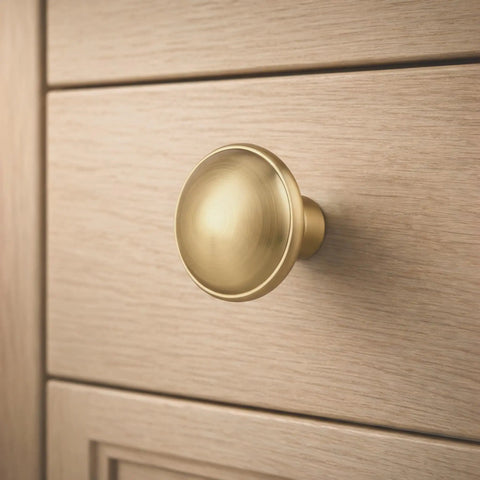 Champagne Bronze Cabinet Knobs Set Of 10 For Kitchen Cupboards And Dressers, single knob on wooden drawer.