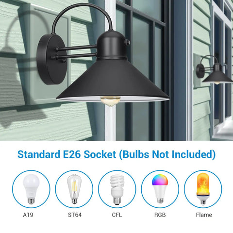 Matte black exterior porch lighting with dusk to dawn outdoor wall light barn style sconce and gooseneck design