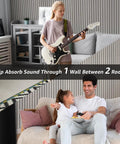 Self Adhesive Soundproof Acoustic Wall Panels For Room Treatment Game Changing Noise Absorbing Foam Tiles To Knock Out Echoes And Smooth Out Reverb With Zero Sweat Peel And Stick Install Camel Color 10 Pack in use between two rooms.