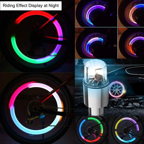 4 Pack LED Bike Wheel Light Valve Caps Waterproof Tire Valve Stems Spoke Flash Lights Colorful Reflector Accessories For Bikes Cars And Motorcycles With 10 Extra Batteries For Safer Night Riding