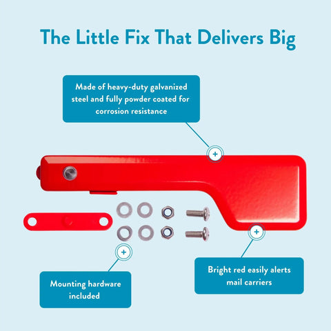 Red Galvanized Steel Mailbox Flag Replacement Kit for Outdoor Use Heavy Duty and Weather Resistant Finish with mounting hardware