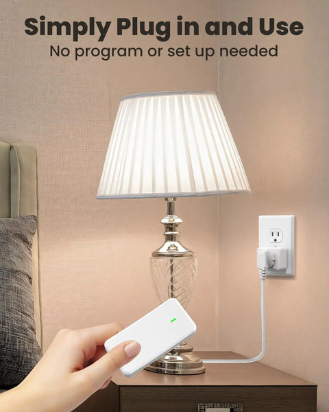 Using Remote Control Outlet Switch With Wall Mount, Compact Plug-In Power Control for lamps, showing detachable wireless remote