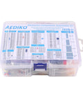 Electronic Components Assortment Kit With 1818 Pieces For DIY Projects in a clear plastic storage box