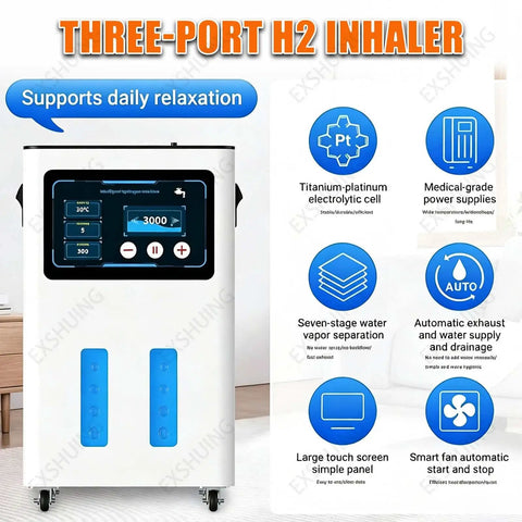 Hydrogen Inhalation Machine With 99.99 Percent Pure H2, Three Outlets, 4200 Ml Per Minute Flow, Auto Water Supply, Touchscreen Timer